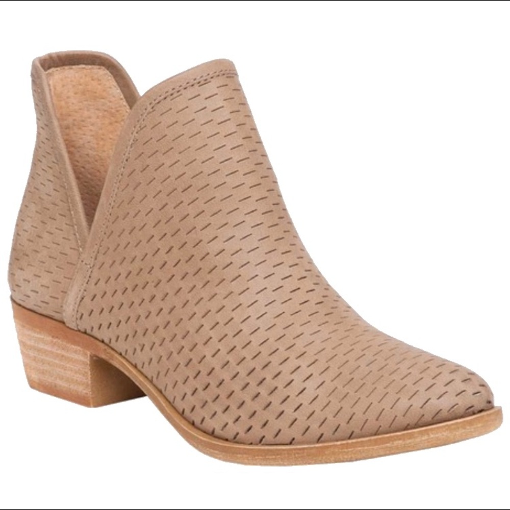Lucky Brand Beige Perforated Suede Ankle Booties